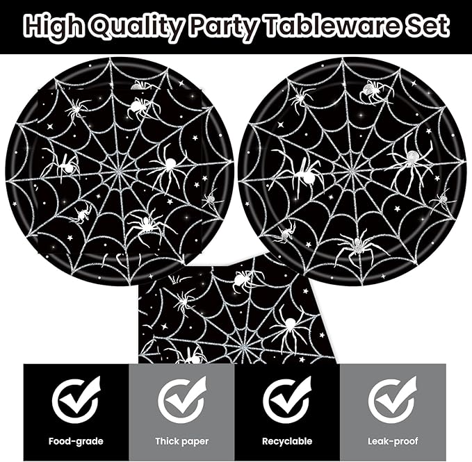Set of 40 Halloween Paper Plates and Napkins Party Supplies - Spider Web