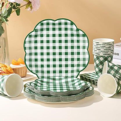 350 Piece Green Gingham Plates and Napkins Party Supplies for 50