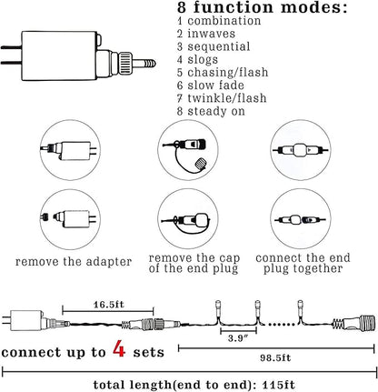 100FT Connectable String Lights with 8 Lighting Modes - Orange