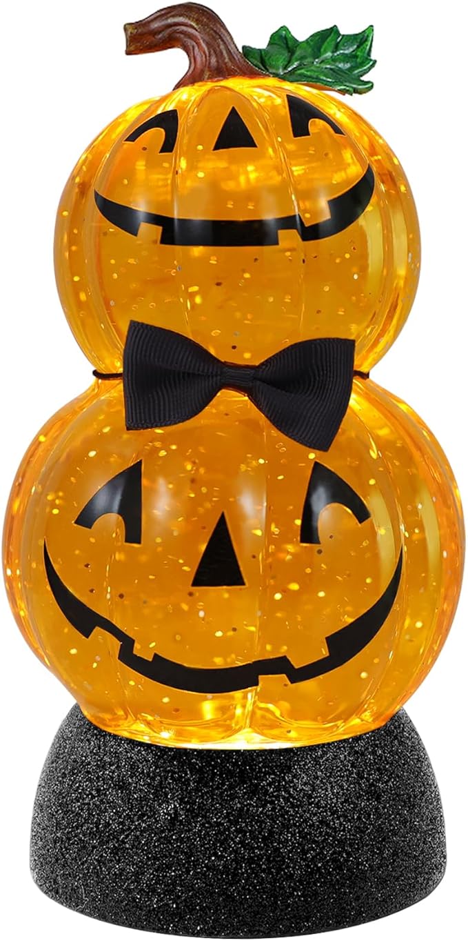 Stacked Halloween Pumpkin Musical Snow Globe w/ Timer