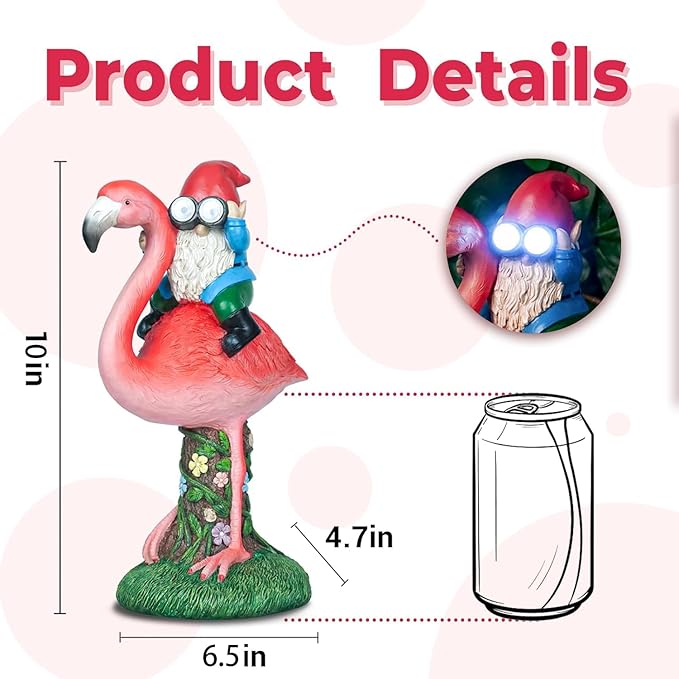 Solar Flamingo Gnome Garden Statue