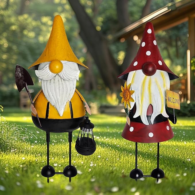 18 Inch Metal Gnome Statues - Set of 2