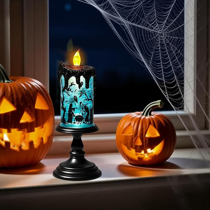 Battery Operated Spooky Spinning Tornado LED Candle -  Spooky Blue