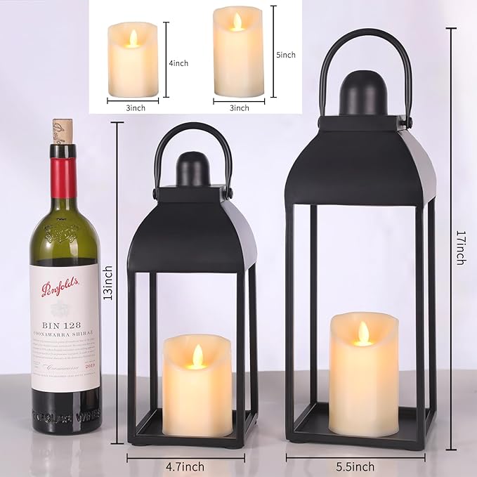 Set of 2 Modern Farmhouse Candle Lanterns - Black Metal