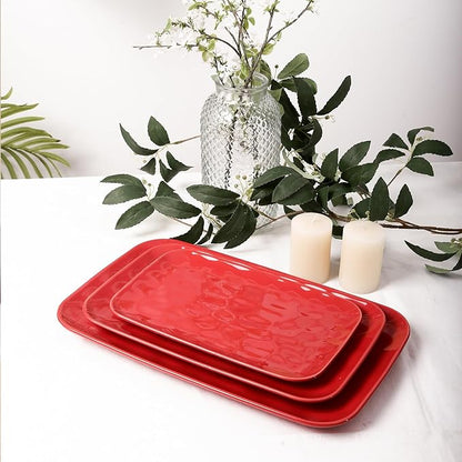 Ceramic Serving Platters - 14" 12" 10" - Red