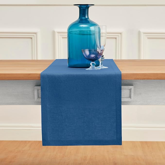 100% Pure Linen Indigo Blue Table Runner - 14 x 90 Inch