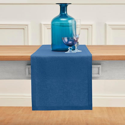 100% Pure Linen Indigo Blue Table Runner - 14 x 90 Inch