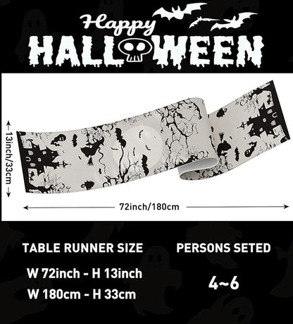 72 Inch Spooky Haunted House Table Runner for Halloween