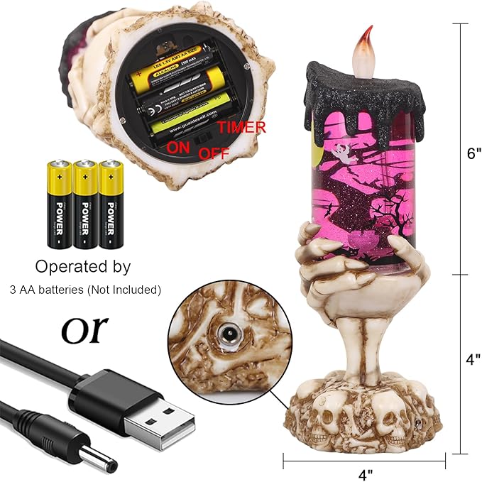 Battery Operated Spooky Spinning Tornado Candle w/ Skeleton Hand