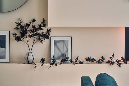 Halloween Black Maple Garland with Lights &amp; Timer