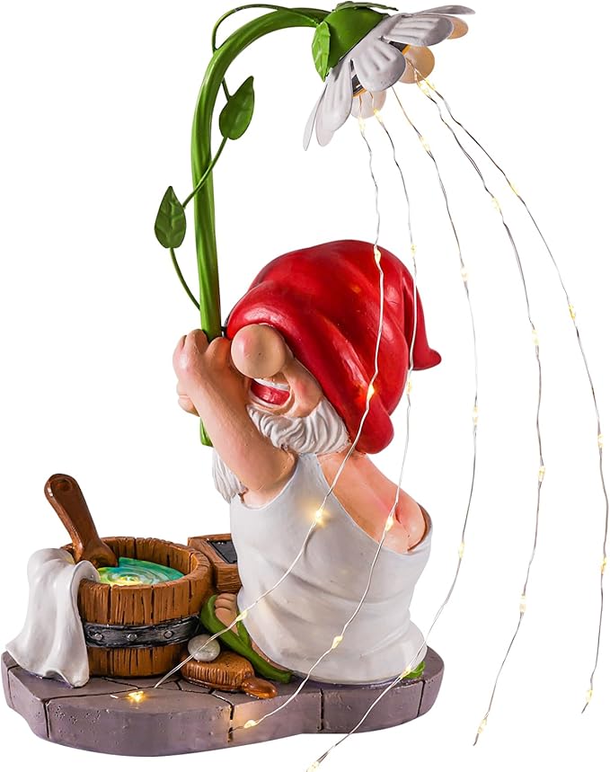 Garden Gnome Solar Garden Statue - Shower