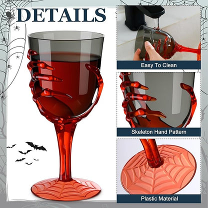 Set of 24 Halloween Skeleton Hand Goblets - 12oz Clear/Black/Red