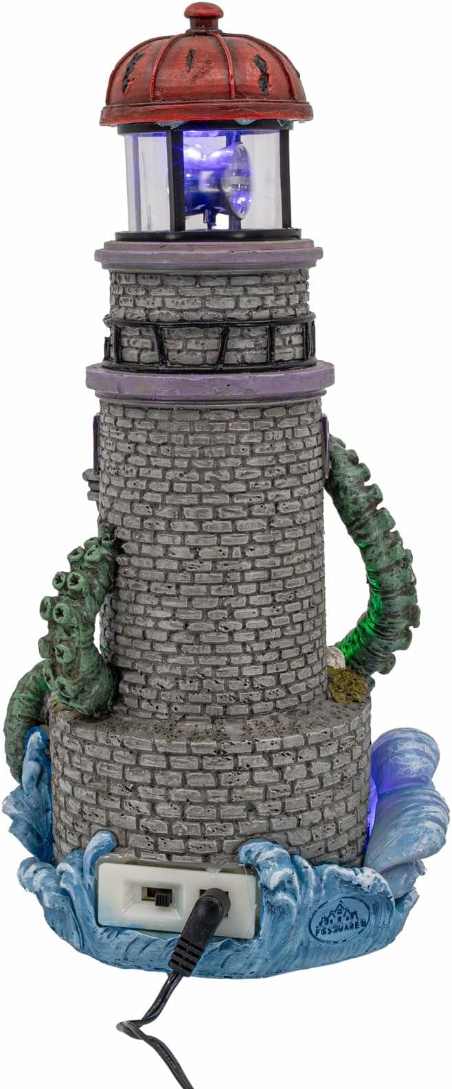 Kraken Theme Spooky Halloween Village Lighthouse w/ Animated Rotating Food Light and Music - 6" x 5.5" x 12"