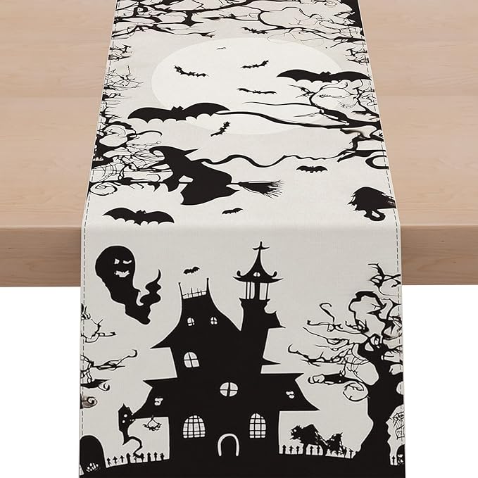 72 Inch Spooky Haunted House Table Runner for Halloween