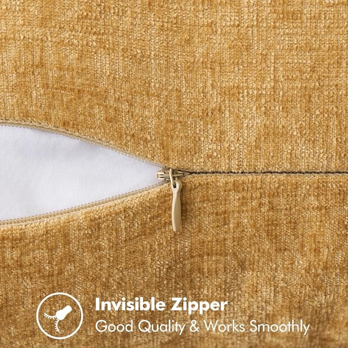 Set of 2 Stitched Edge Soft Chenille Pillow Covers - 12 x 20 inch,  Gold