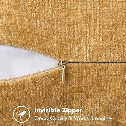 Set of 2 Stitched Edge Soft Chenille Pillow Covers - 12 x 20 inch,  Gold