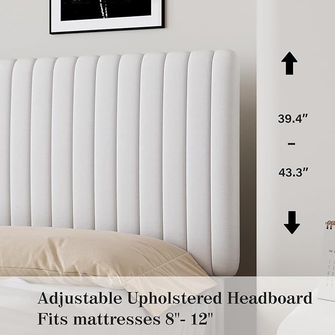 Queen Size Velvet Upholstered Platform Bed in White
