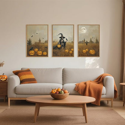 Vintage Halloween Ghost Reaper Framed Wall Art Set