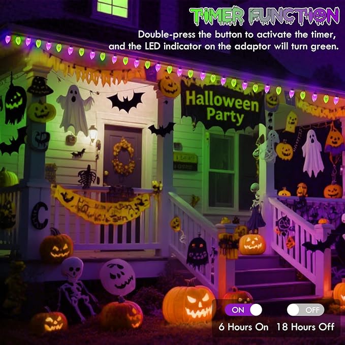 Purple and Green LED Indoor/Outdoor Halloween Lights