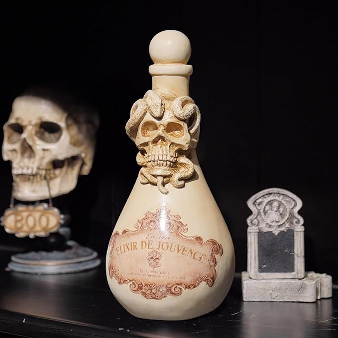 Handcrafted White Skull Potion Bottle Halloween Decoration