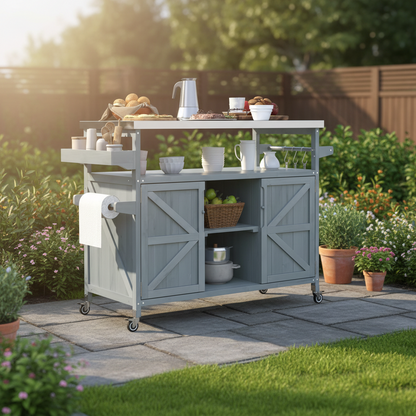 Outdoor Kitchen Island with Internal Storage Rack, Spice &amp; Towel Rack - Robin Blue