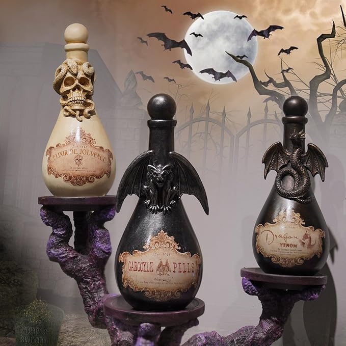 Black Resin Gargoyle Potion Bottle Halloween Decoration
