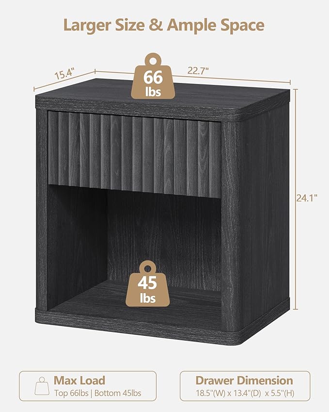 SICOTAS Fluted Bed Side Table - Dark Grey Alder