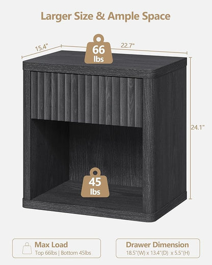 SICOTAS Fluted Bed Side Table - Dark Grey Alder
