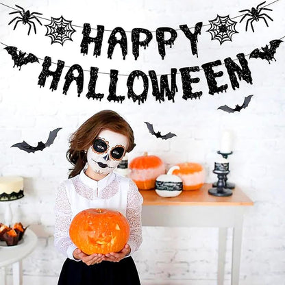 13 Piece Orange &amp; Black Halloween Party Decorations - Banner + Poms