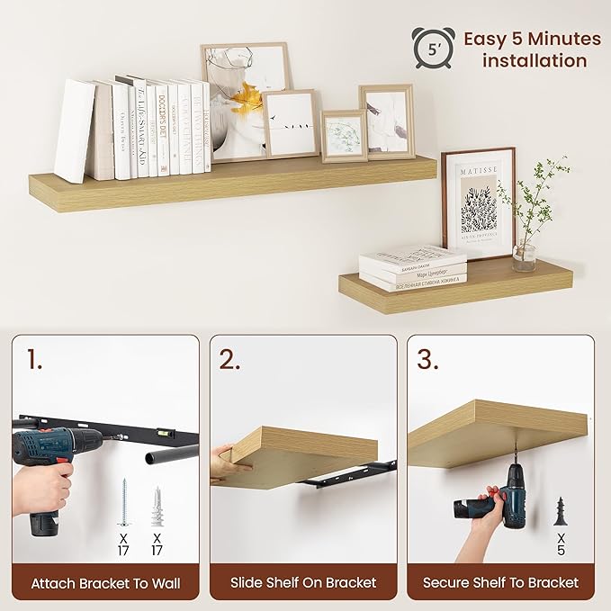 55" Heavy Duty Floatinf Shelves in Oak - Set of 2
