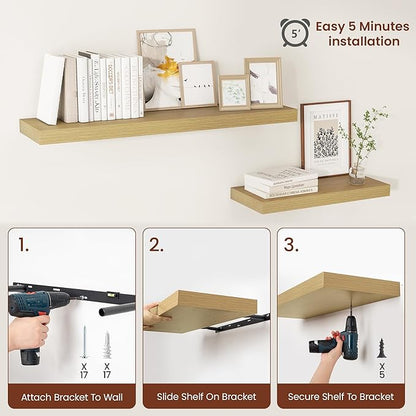 55" Heavy Duty Floatinf Shelves in Oak - Set of 2
