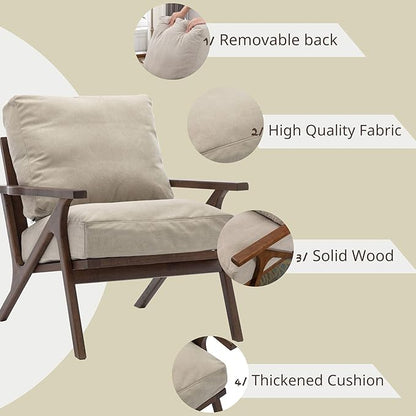 Wahson Mid Century Arm Chair and Ottoman Set in Beige