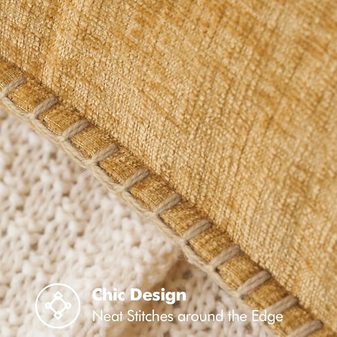 Set of 2 Stitched Edge Soft Chenille Pillow Covers - 12 x 20 inch,  Gold