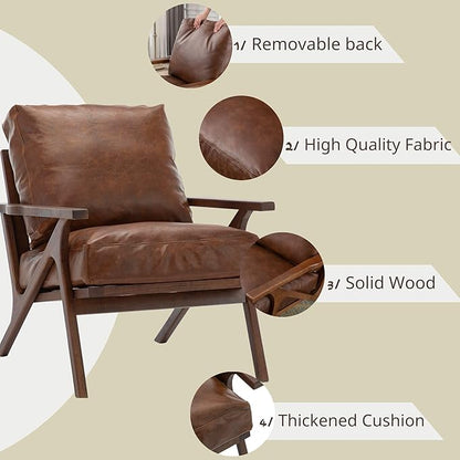Wahson Brown Leather Mid-Century Modern Accent Chair and Ottoman Set in Faux Leather