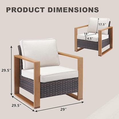 Wicker Outdoor Patio Chairs with Cushions - Set of 2