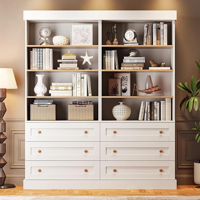 Farmhouse Bookcase with Drawers, Set of 4 – White
