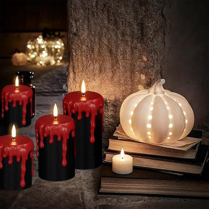 Set of 3 Halloween Flameless Candles with 6H Timer - Black/Red