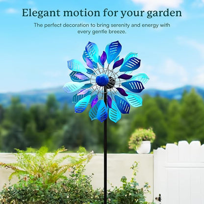 Extra Large Wind Spinner - 84" Blue Flower