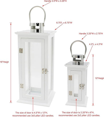 Set of 2 Wood Hurricane Candle Lanterns in White