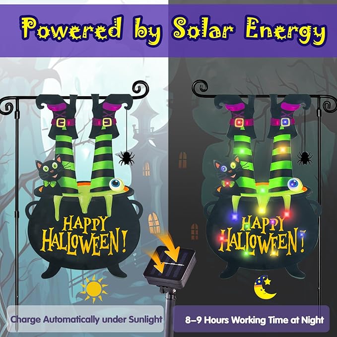 Solar LED Halloween Garden Flag - 12x18 Double Sided