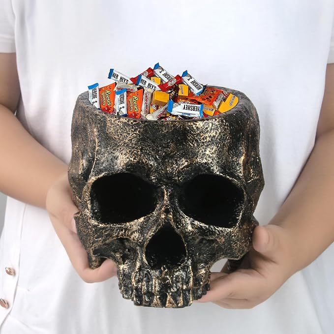 Large Skull Candy Bowl - Bronze Resin