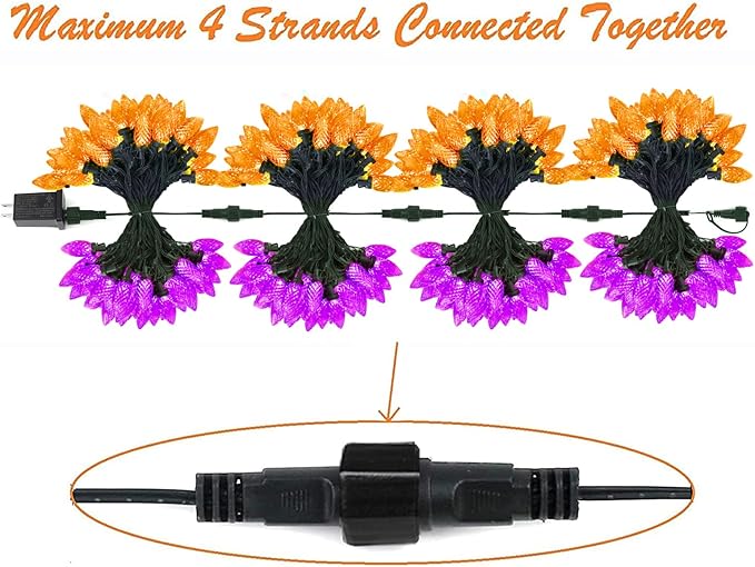 LED Purple and Orange Indoor/Outdoor Halloween Lights - 200 String Lights with 13 Modes &amp; Timer, Waterproof