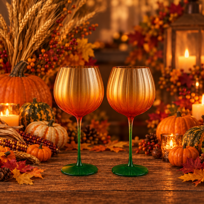 Pumpkin Lightweight Wine Glasses - Set of 2 Orange &amp; Green