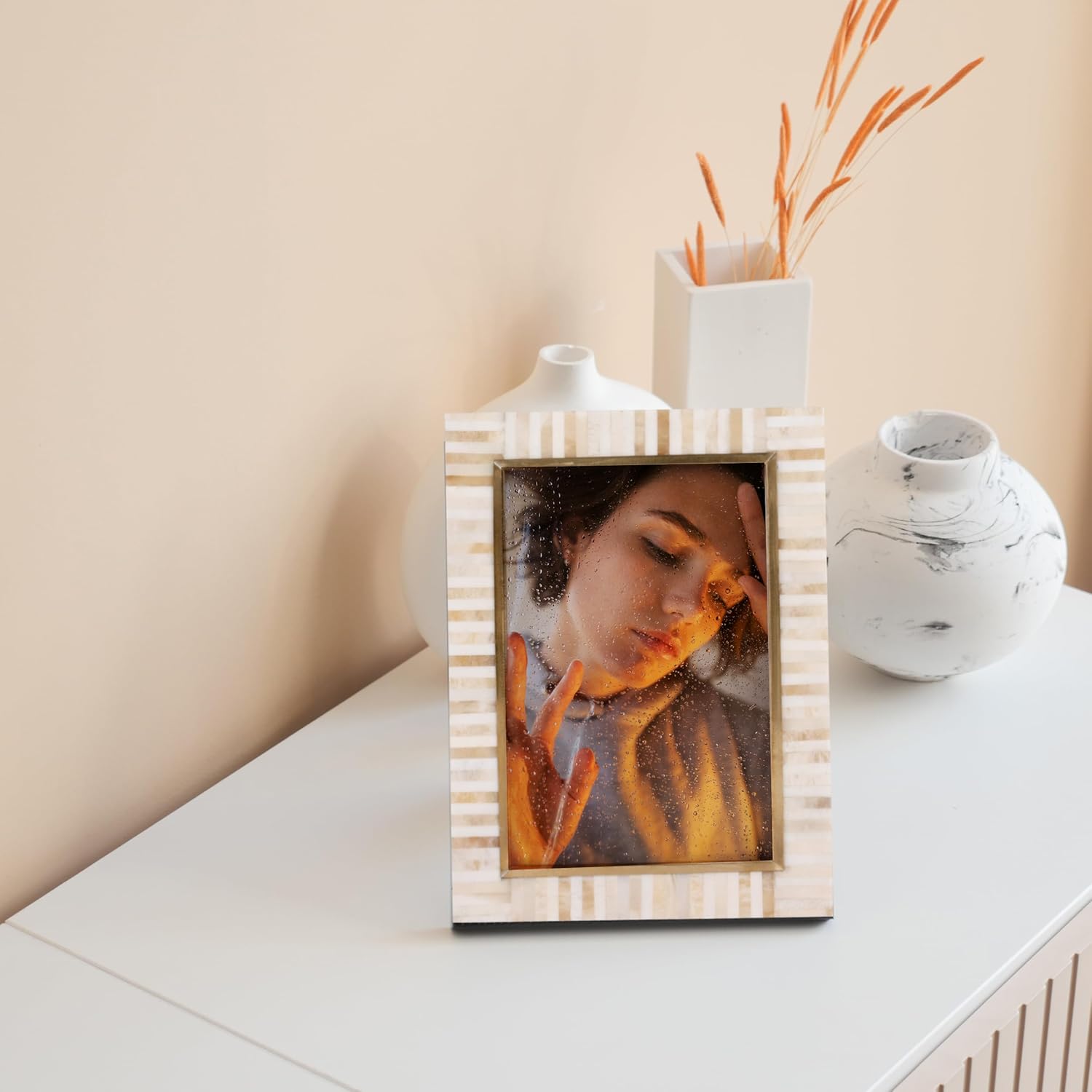 Handmade Bone Inlay and Brass Picture Frame
