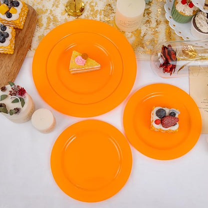 Set of 60 Heavy Duty Orange Plastic Plates Disposable for Halloween &amp; Thanksgiving Parties - Serves 30 Guests