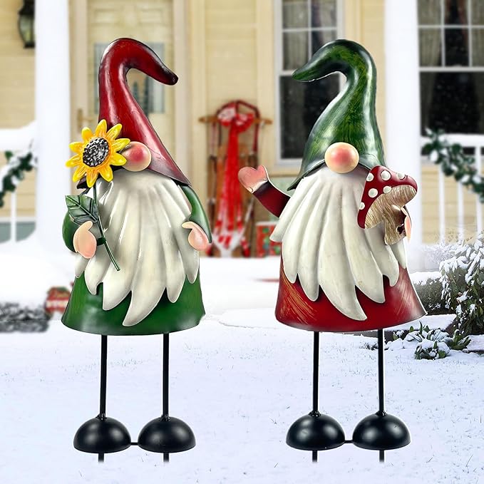 Metal Outdoor Gnomes Garden Statues - 18 Inch