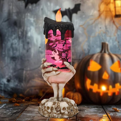 Battery Operated Spooky Spinning Tornado Candle w/ Skeleton Hand