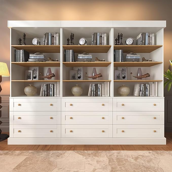 Farmhouse Bookcase with Drawers, Set of 4 – White