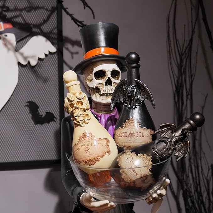 Handcrafted White Skull Potion Bottle Halloween Decoration