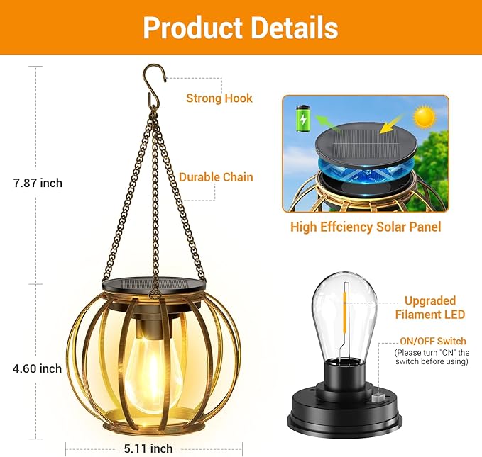 4 Pack Bronze Metal Hanging Solar Lanterns